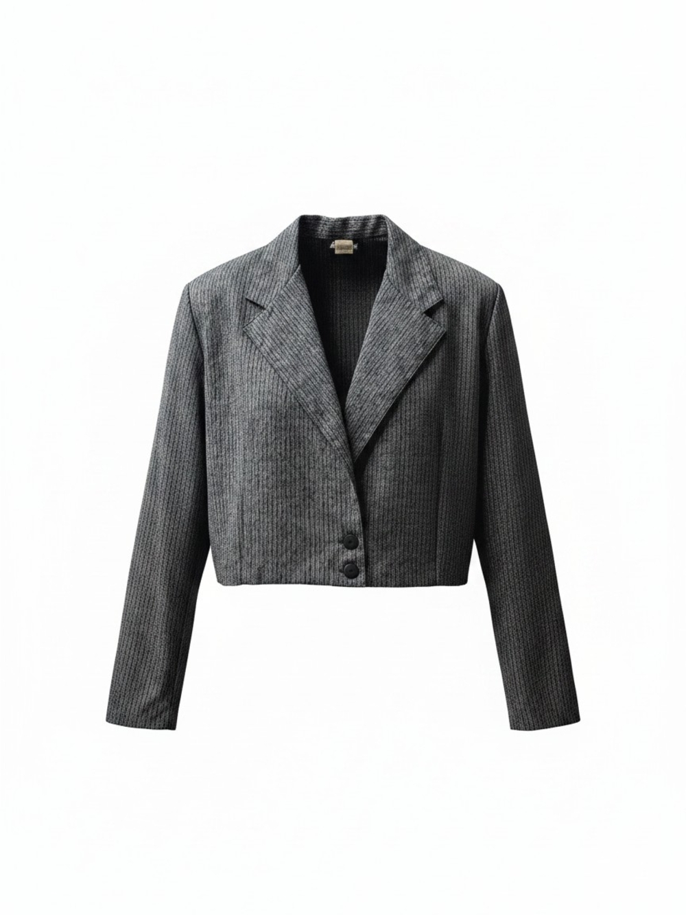 Cropped Pinstripe Blazer Jacket - Charcoal Gray